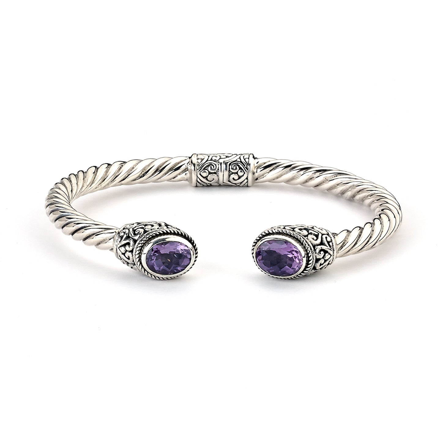 Silver Jewelry Sterling Silver Amethyst Twisted Cable Bangle