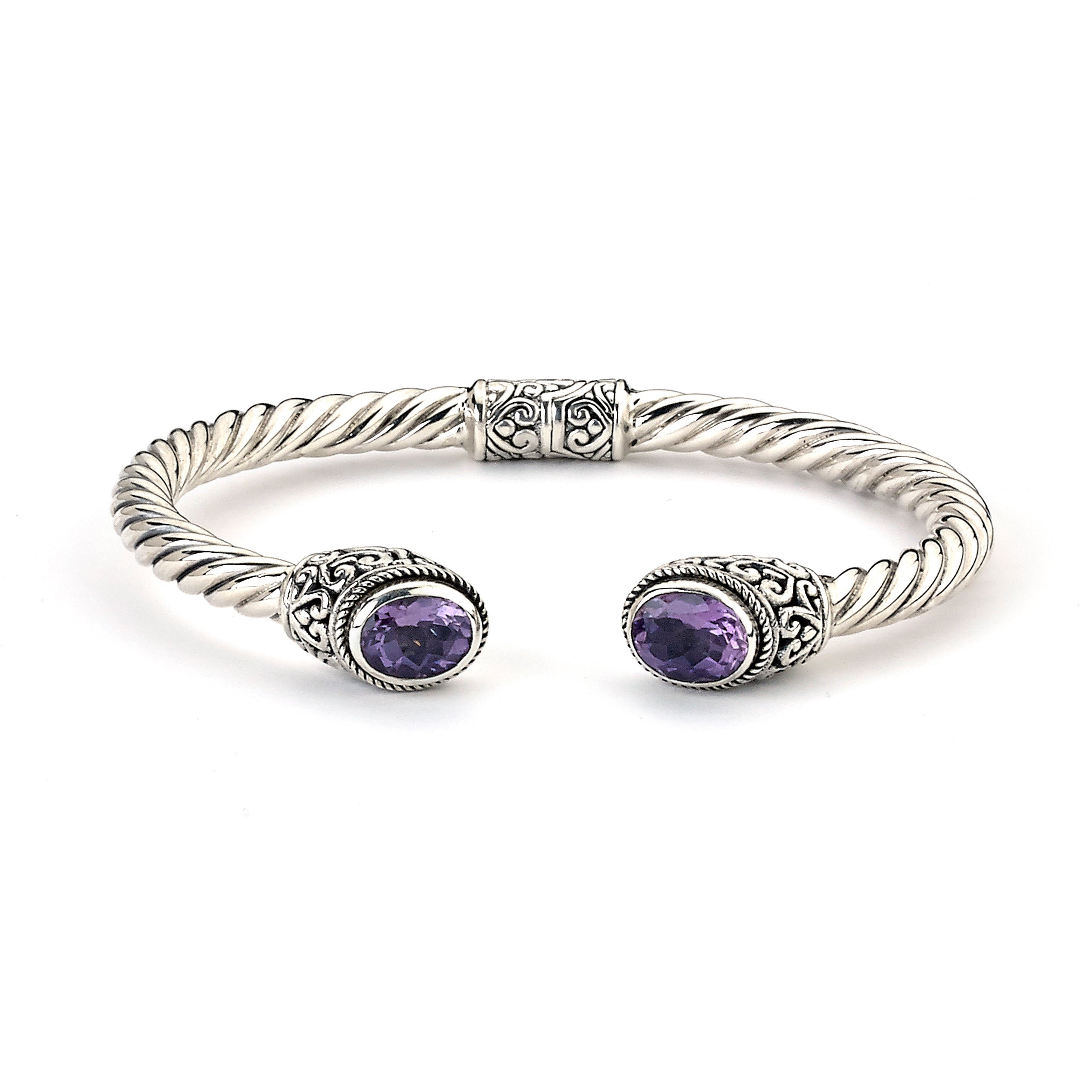 Silver Jewelry Sterling Silver Amethyst Twisted Cable Bangle