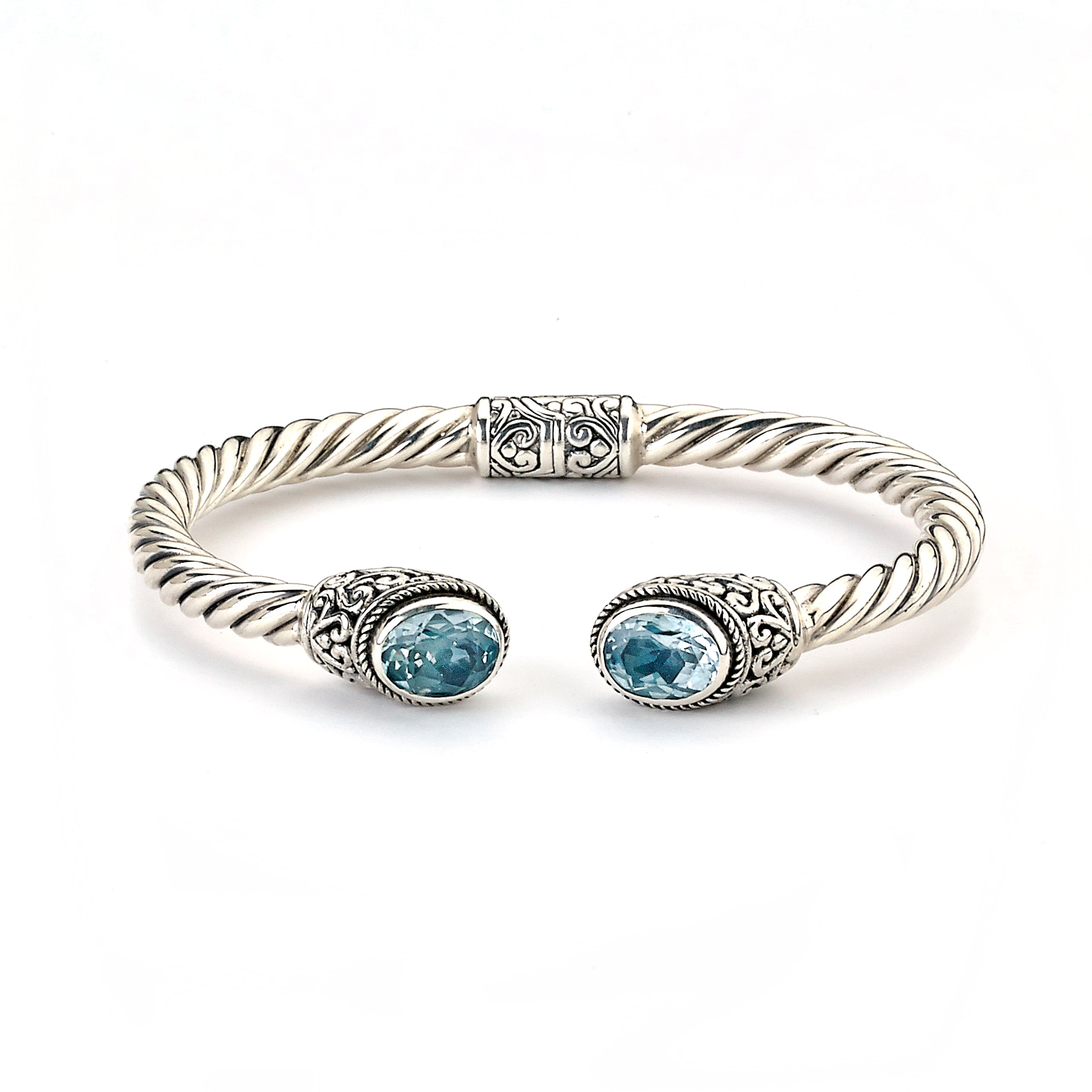 Silver Jewelry Sterling Silver Blue Topaz Twisted Cable Bangle