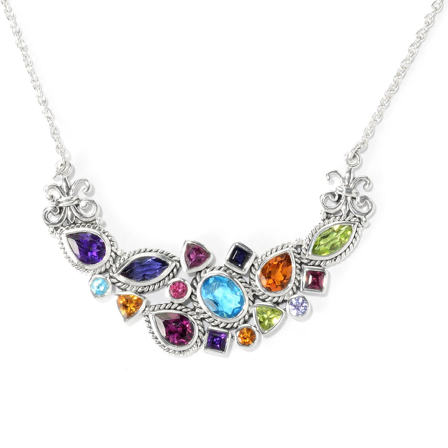 Silver Jewelry Sterling Silver Multi-Gemstone Bezel-Set Necklace