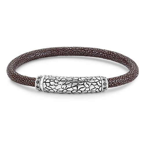 Load image 1 in gallery view. Men's Jewelry Sterling Silver Brown Stingray Leather Bracelet — Imperial Bali