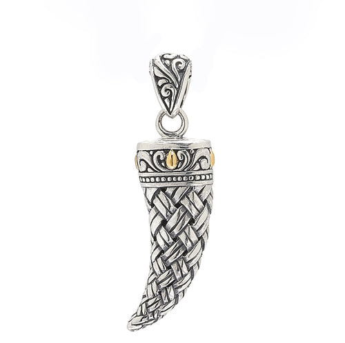 Load image 1 in gallery view. Men's Jewelry Sterling Silver & 18K Gold Crescent Moon Woven Pendant