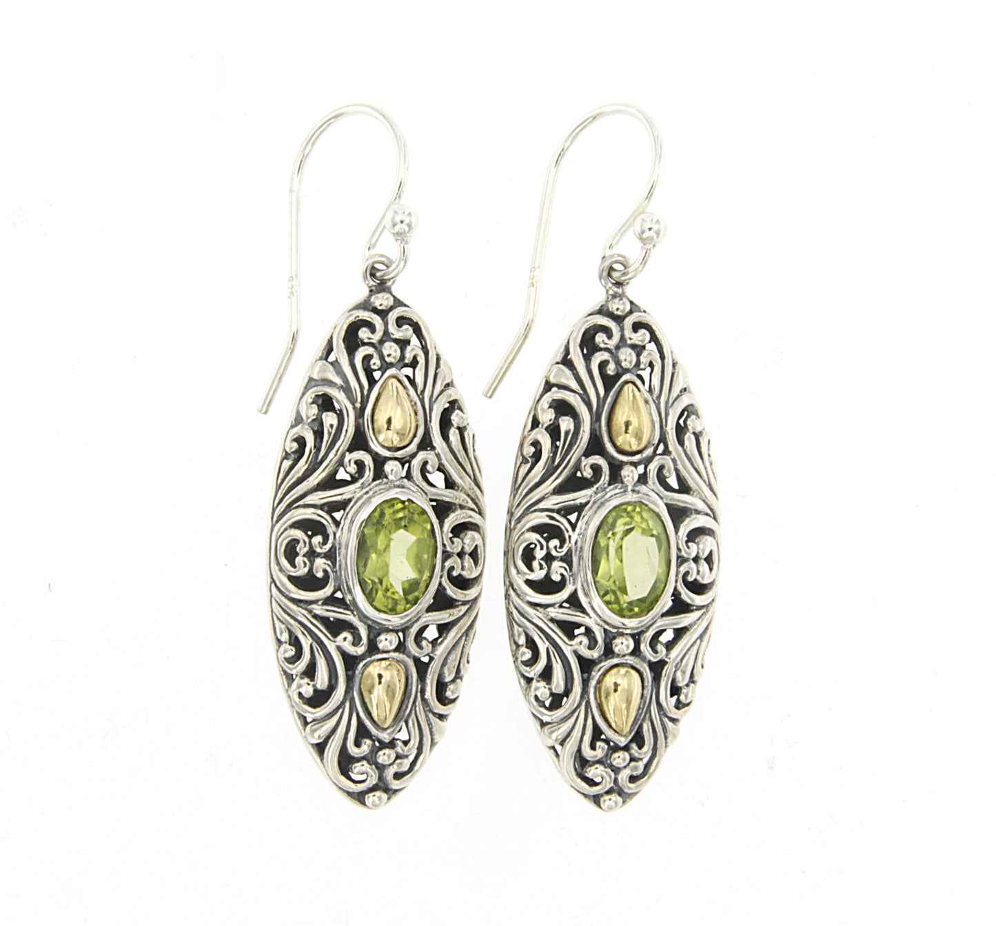 Silver Jewelry Sterling Silver & 18K Gold Marquise Peridot Earrings — Royal Bali