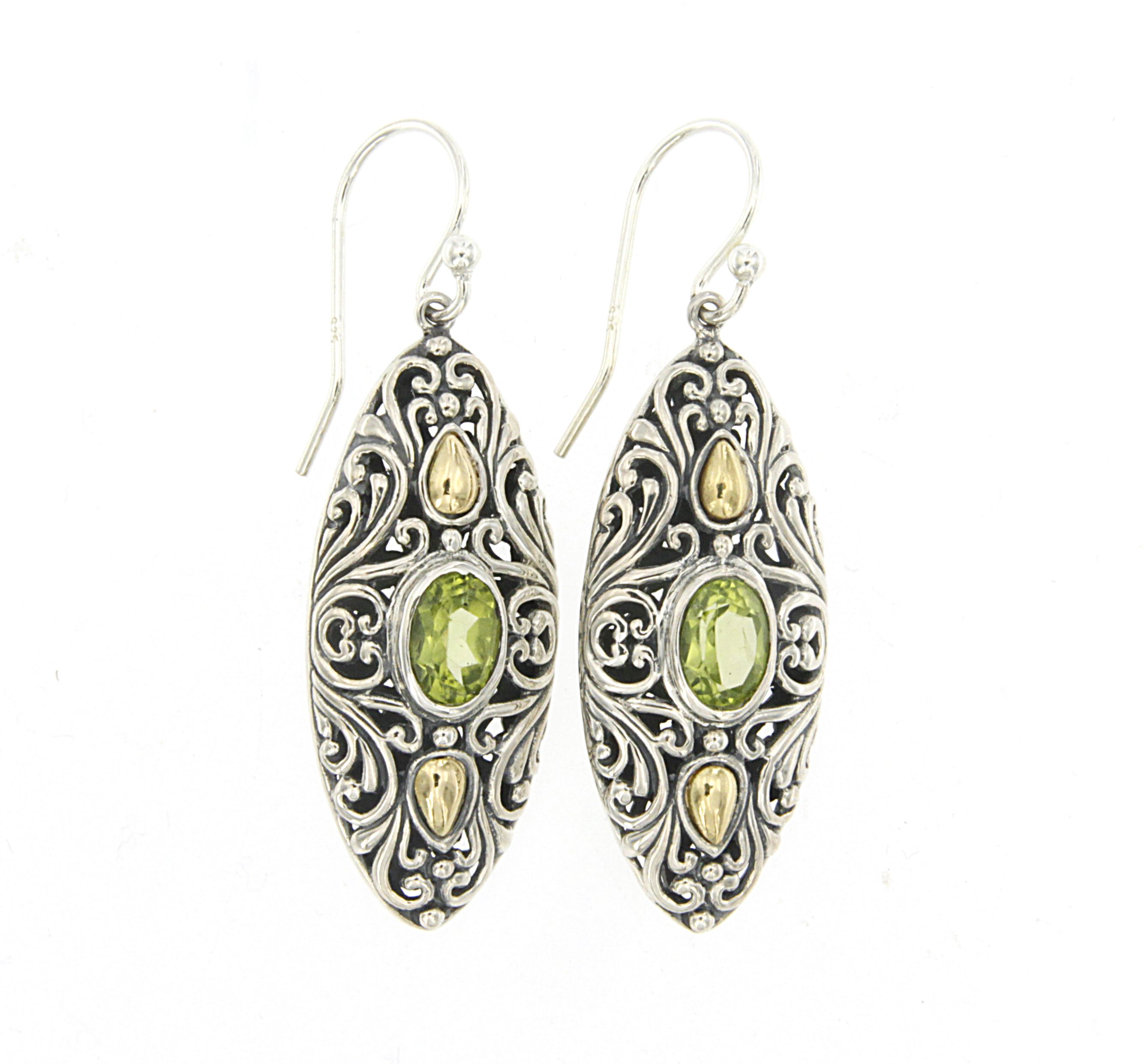Silver Jewelry Sterling Silver & 18K Gold Marquise Peridot Earrings — Royal Bali