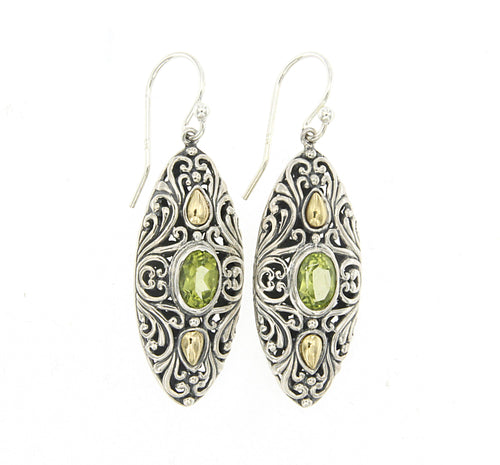 Load image 1 in gallery view. Silver Jewelry Sterling Silver & 18K Gold Marquise Peridot Earrings — Royal Bali