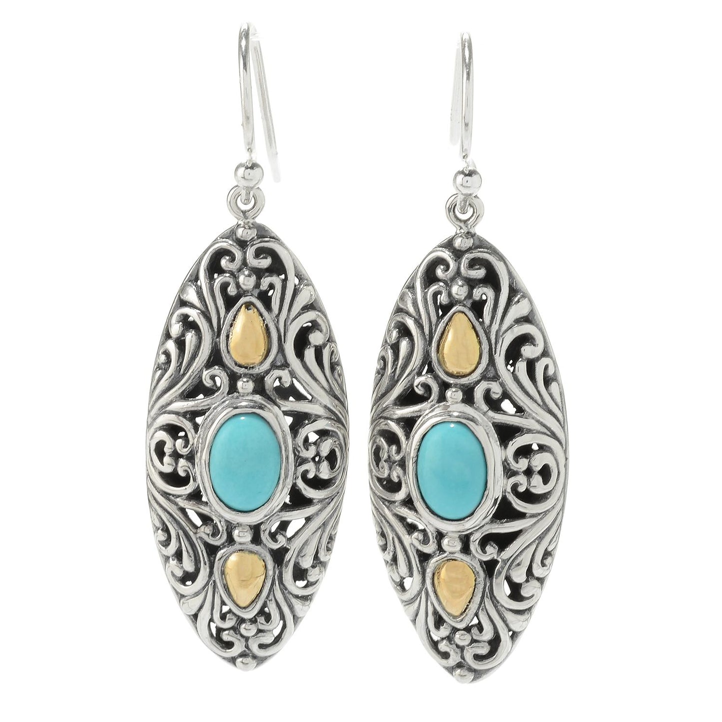 Silver Jewelry Sterling Silver & 18K Gold Marquise Turquoise Earrings