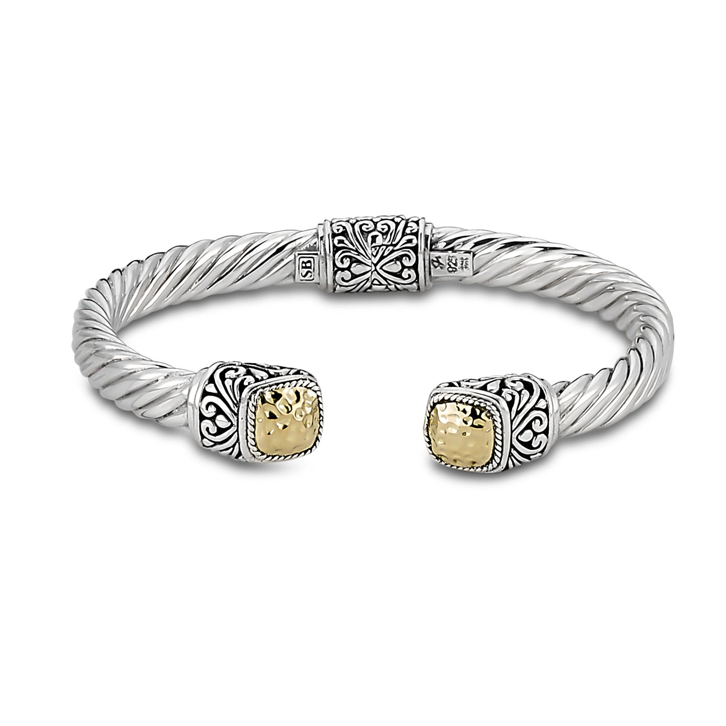 Silver Jewelry Sterling Silver & 18K Gold Twisted Cable Bangle — Bali Privé