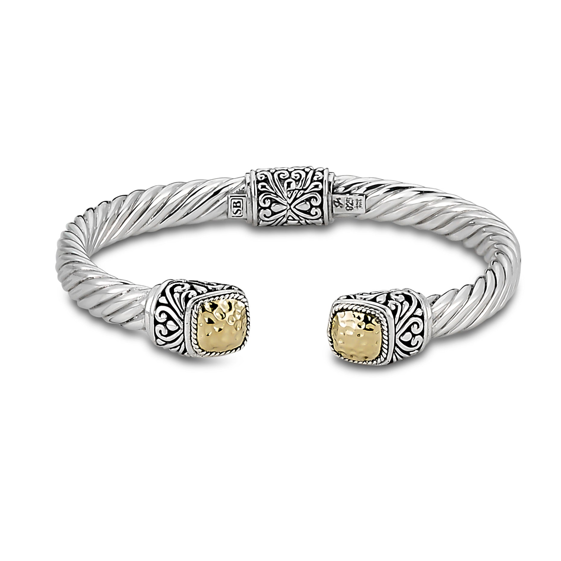 Silver Jewelry Sterling Silver & 18K Gold Twisted Cable Bangle — Bali Privé