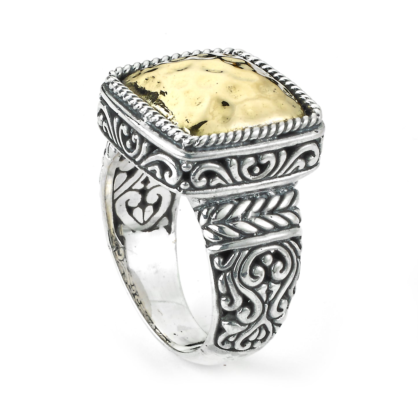 Silver Jewelry Sterling Silver & 18K Gold Square Hammered Ring
