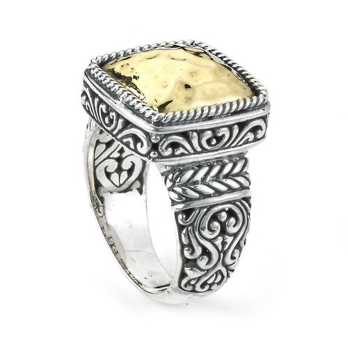Load image 1 in gallery view. Silver Jewelry Sterling Silver & 18K Gold Square Hammered Ring