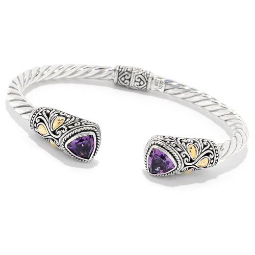 Load image 1 in gallery view. Silver Jewelry Sterling Silver & 18K Gold Trillion Amethyst Hinged Bangle