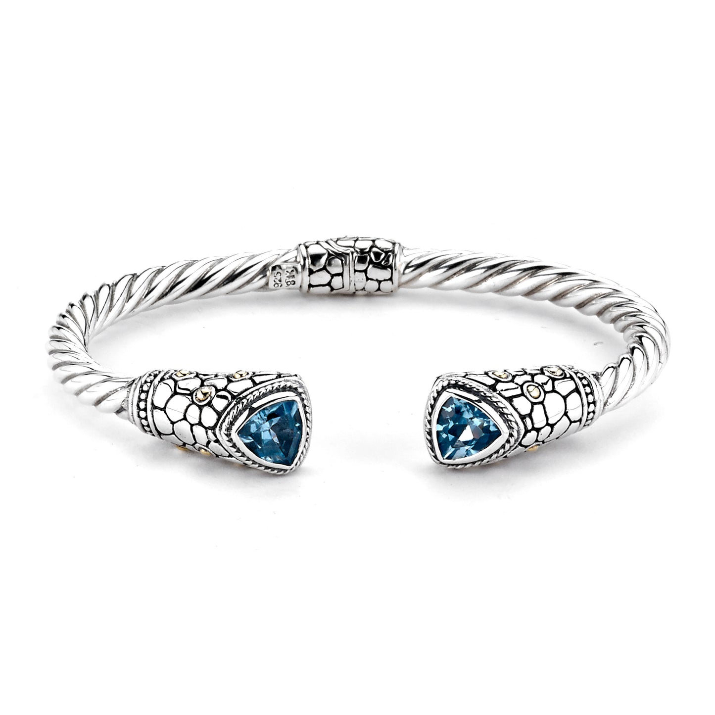 Silver Jewelry Sterling Silver & 18K Gold Blue Topaz Hinged Bangle — Royal Bali