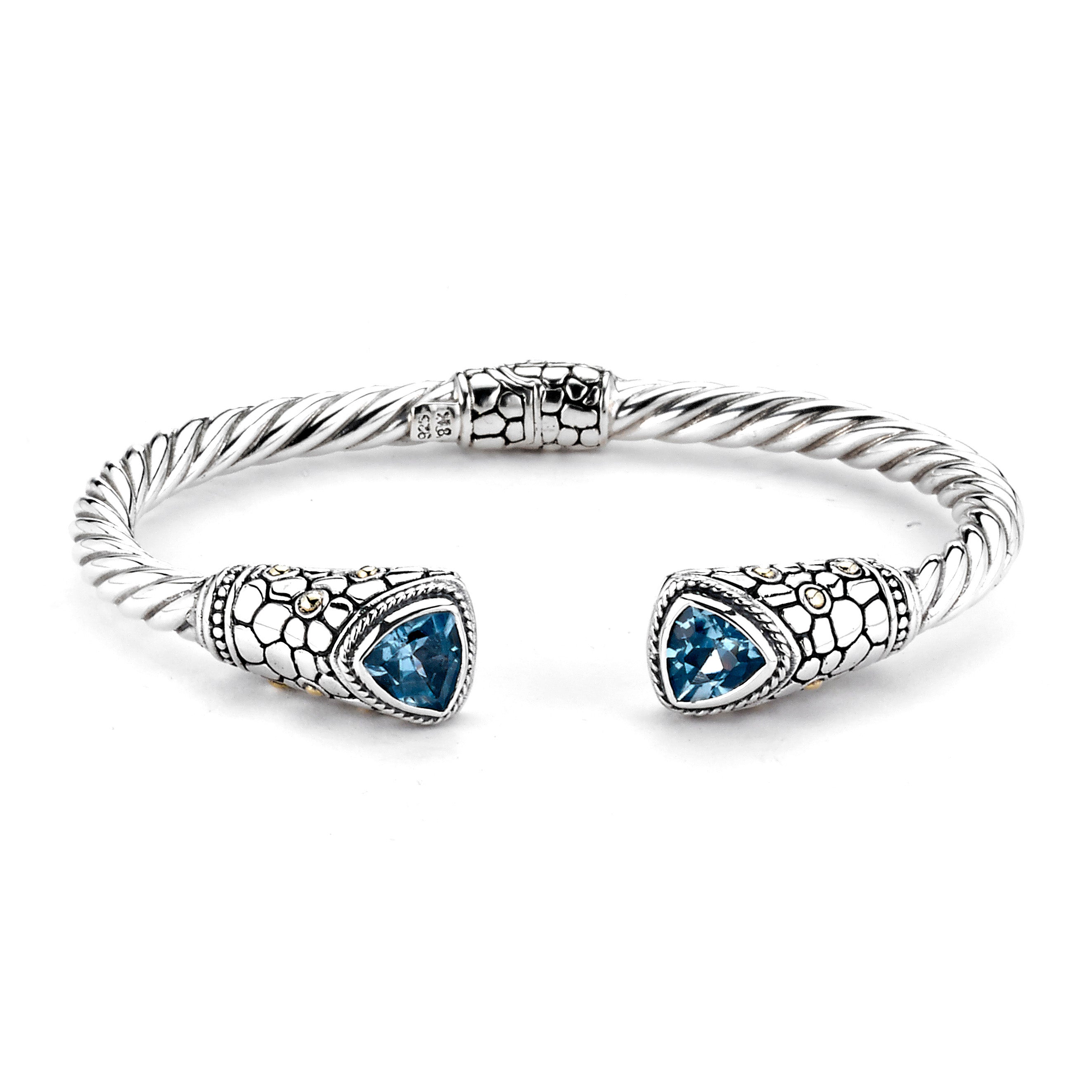 Silver Jewelry Sterling Silver & 18K Gold Blue Topaz Hinged Bangle — Royal Bali