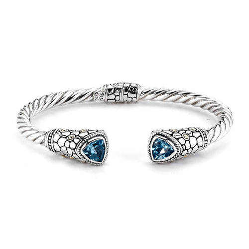 Load image 1 in gallery view. Silver Jewelry Sterling Silver & 18K Gold Blue Topaz Hinged Bangle — Royal Bali