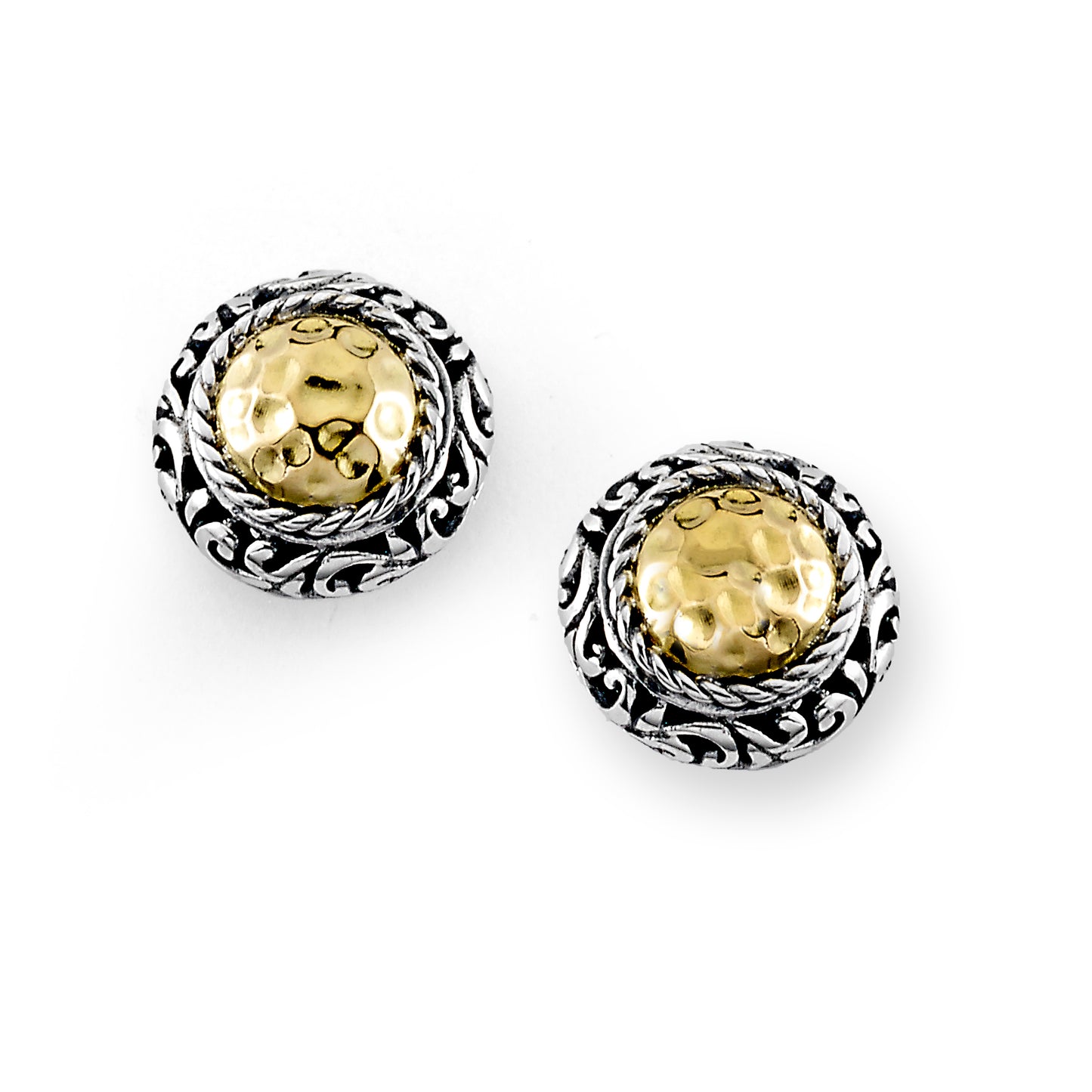 Silver Jewelry Sterling Silver & 18K Gold Hammered Stud Earrings
