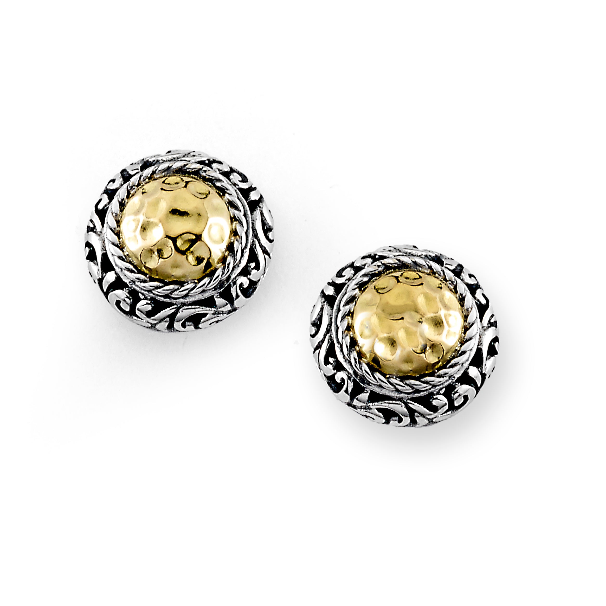Silver Jewelry Sterling Silver & 18K Gold Hammered Stud Earrings