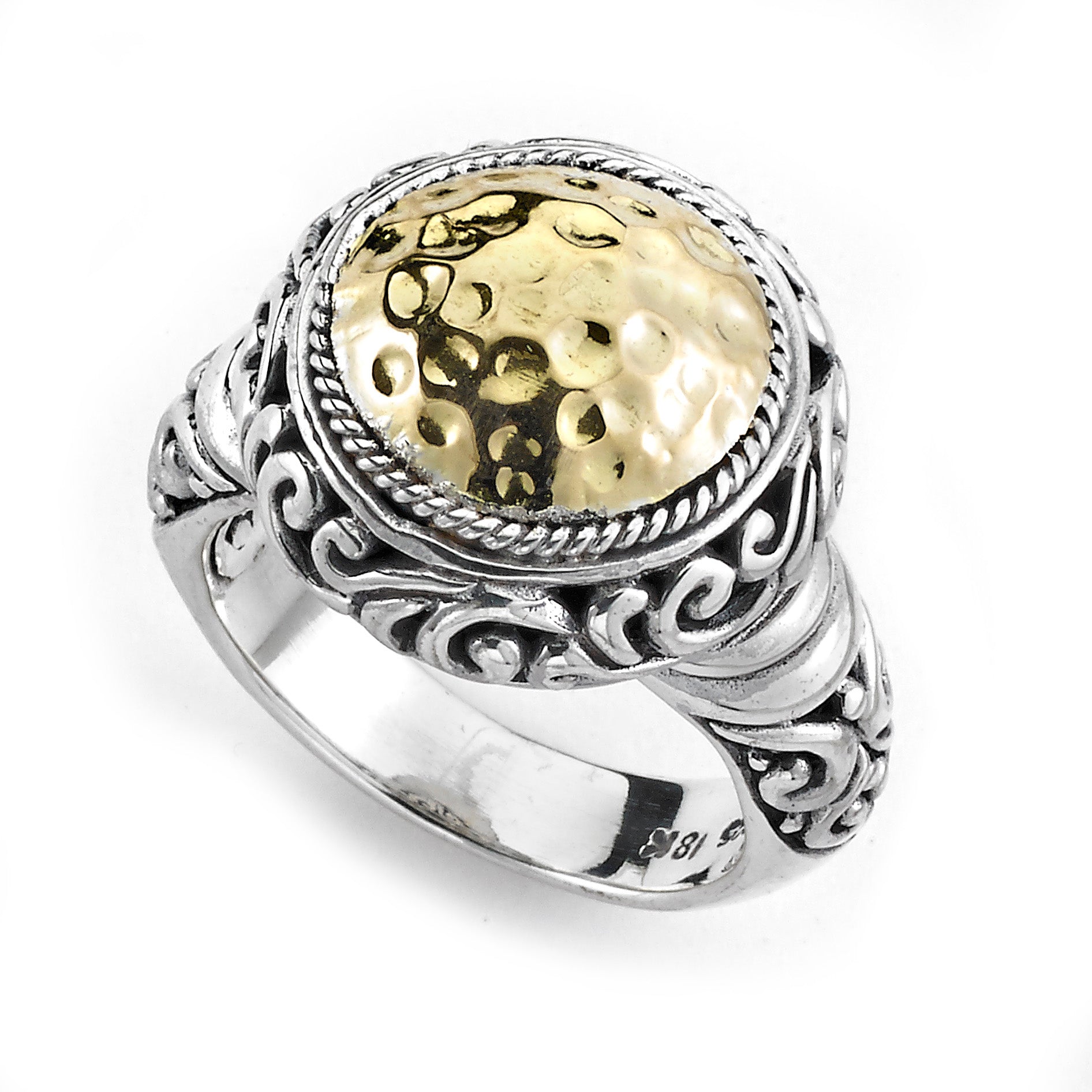 Silver Jewelry Sterling Silver & 18K Gold Hammered Dome Ring