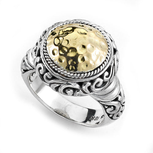 Load image 1 in gallery view. Silver Jewelry Sterling Silver & 18K Gold Hammered Dome Ring