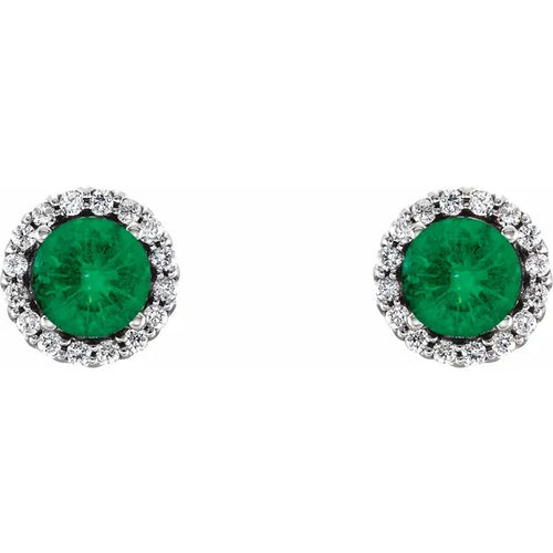 Load image 1 in gallery view. Gemstone Jewelry 14K White 6 mm Lab-Grown Emerald & 1/8 CTW Natural Diamond Earrings