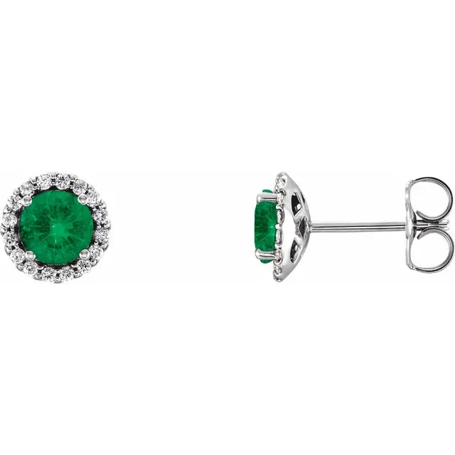 Gemstone Jewelry 14K White 6 mm Lab-Grown Emerald & 1/8 CTW Natural Diamond Earrings