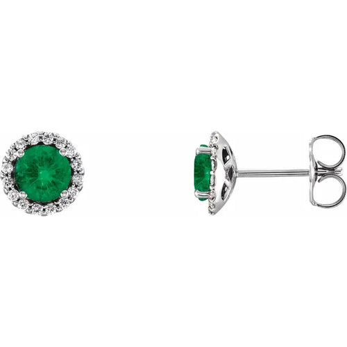 Load image 1 in gallery view. Gemstone Jewelry 14K White 6 mm Lab-Grown Emerald & 1/8 CTW Natural Diamond Earrings