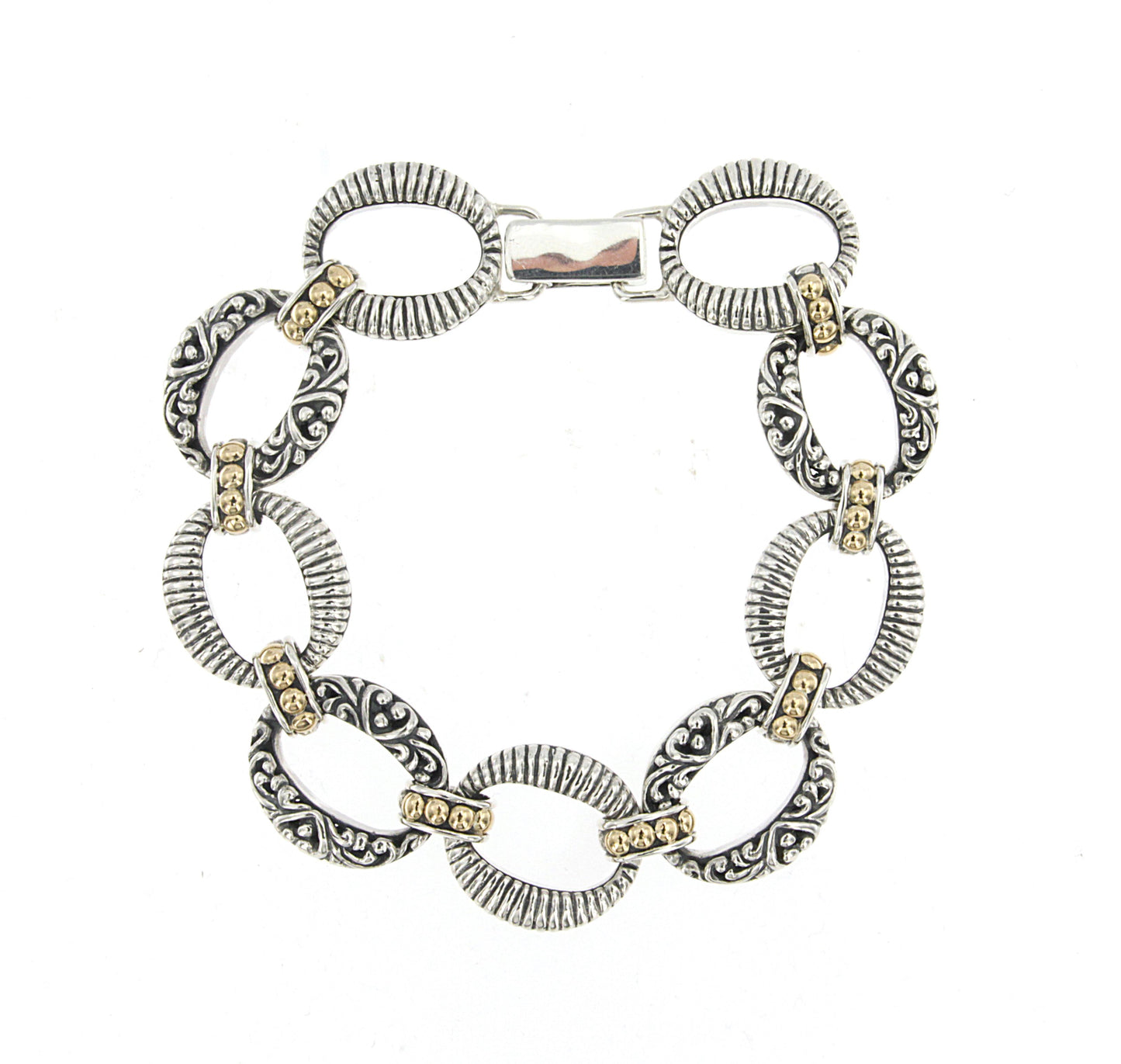 Silver Jewelry Sterling Silver & 18K Gold Balinese Oval-Link Bracelet