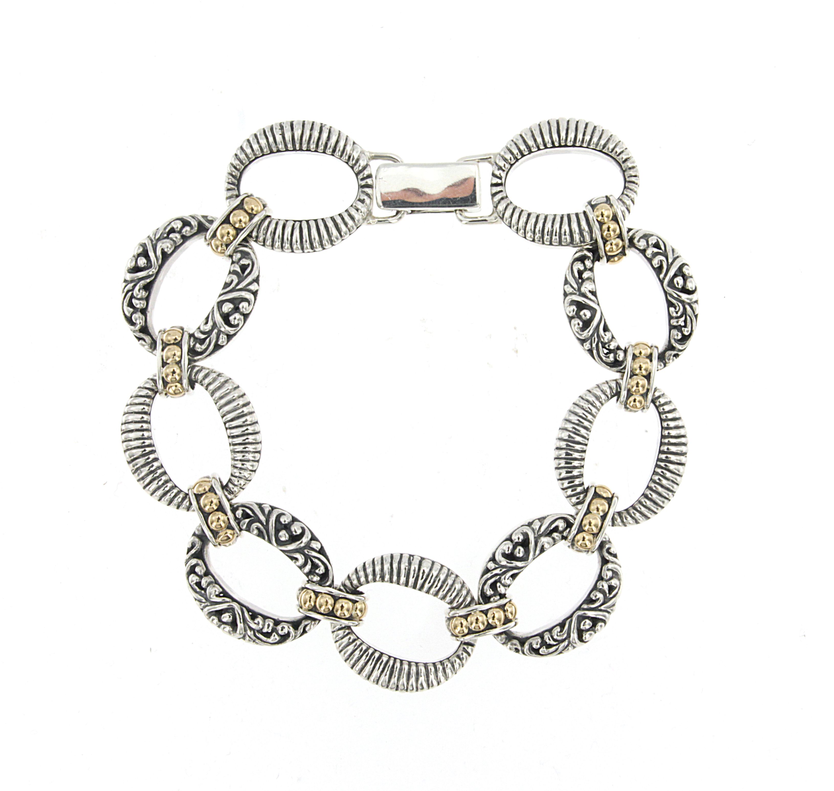 Silver Jewelry Sterling Silver & 18K Gold Balinese Oval-Link Bracelet