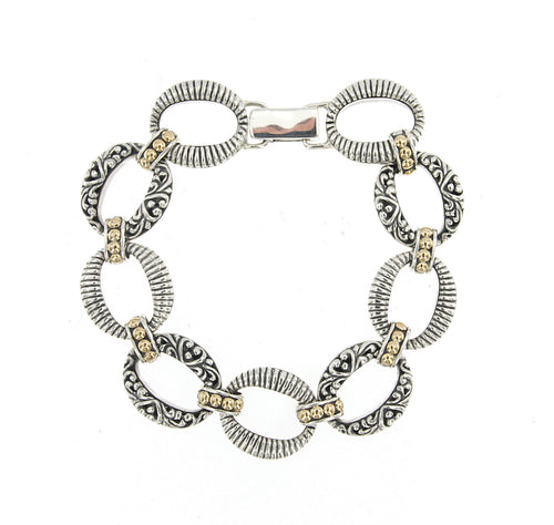 Load image 1 in gallery view. Silver Jewelry Sterling Silver & 18K Gold Balinese Oval-Link Bracelet