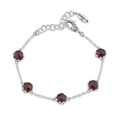Load image 1 in gallery view. Birthday Collection SS 7MM ROUND GARNET STATION BRACELET