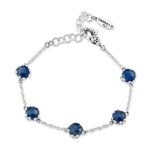 Load image 1 in gallery view. Birthday Collection Sterling Silver 7mm Round Sapphire Station Bracelet