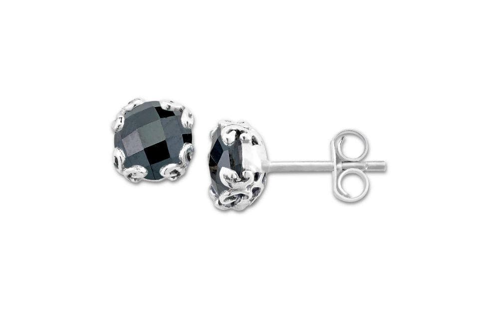 Birthday Collection Sterling Silver 7mm Round Black Spinel Stud Earrings