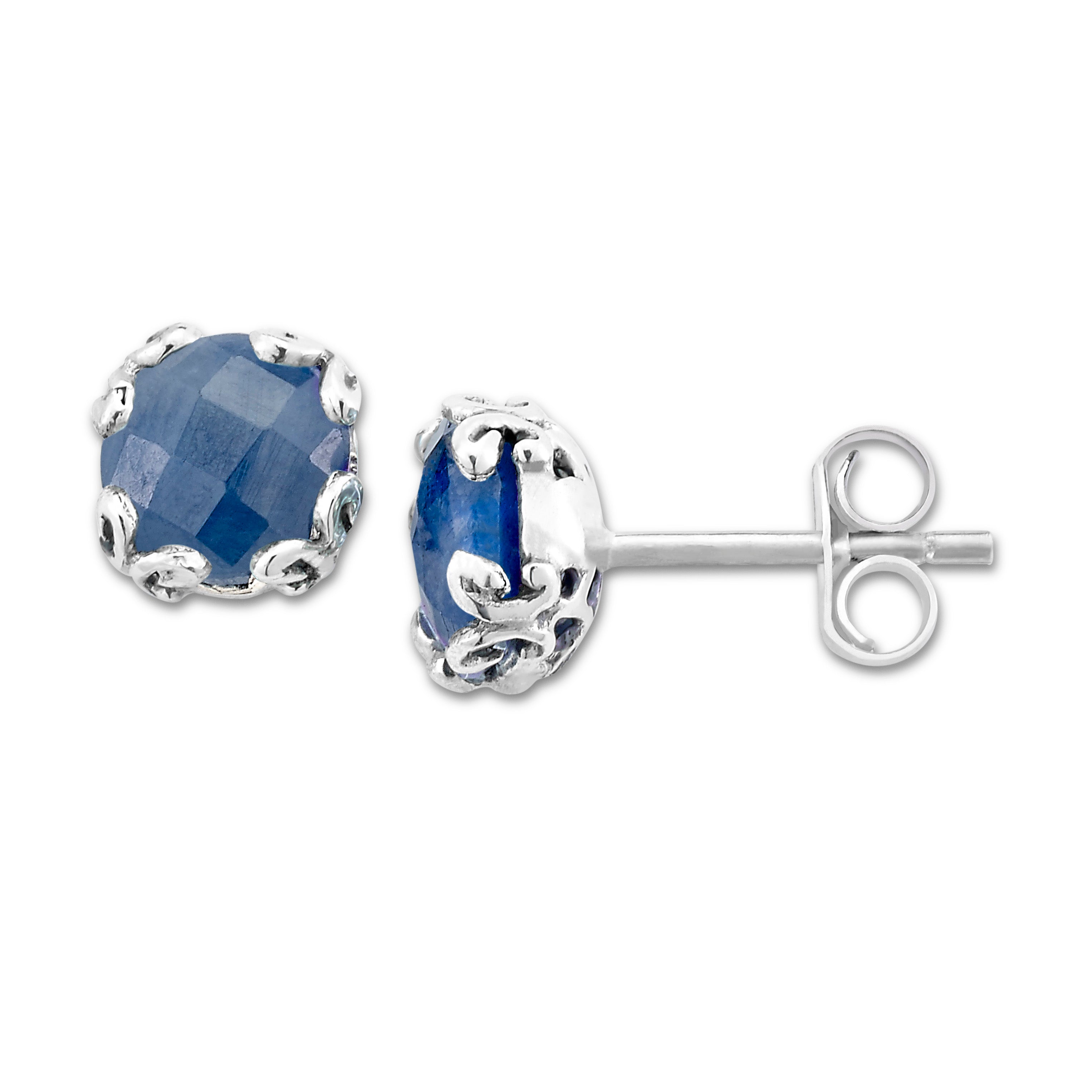 Sterling Silver Blue Sapphire Stud Earrings