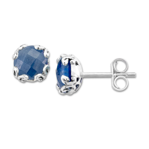 Load image 1 in gallery view. Sterling Silver Blue Sapphire Stud Earrings
