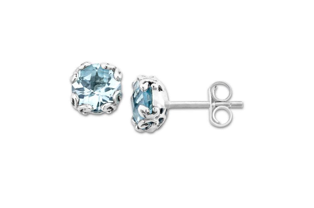 Birthday Collection Sterling Silver 7mm Round Blue Topaz Stud Earrings