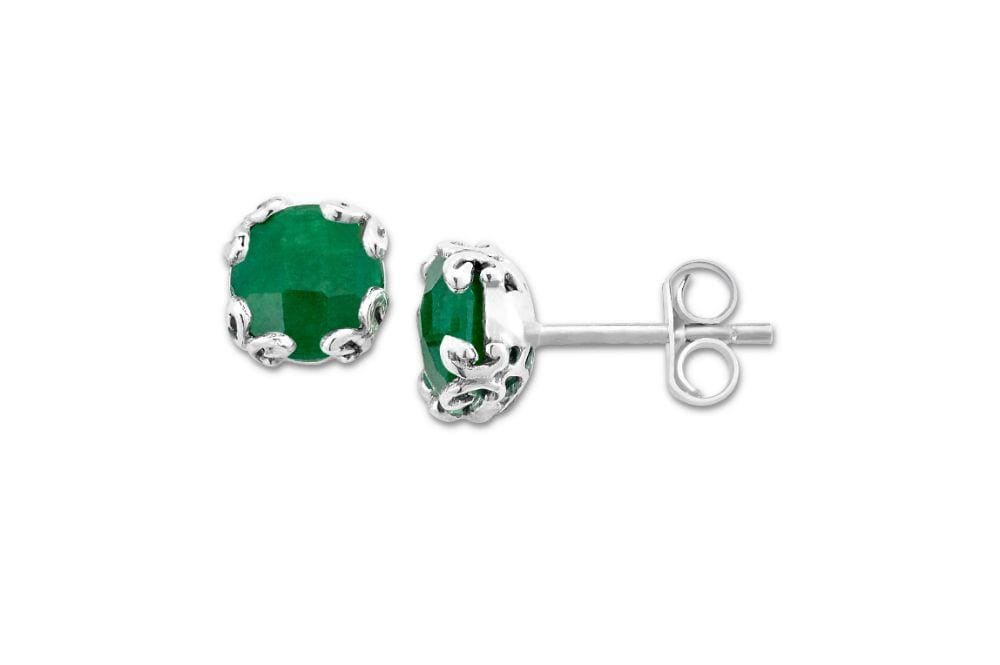 Birthday Collection Sterling Silver 7mm Round Emerald Stud Earrings