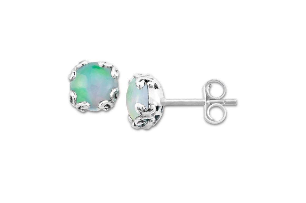 Birthday Collection Sterling Silver 7mm Round Opal Stud Earrings