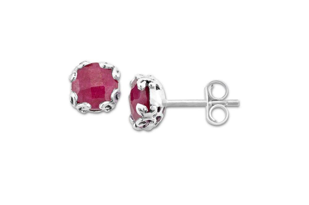 Birthday Collection Sterling Silver 7mm Round Ruby Stud Earrings