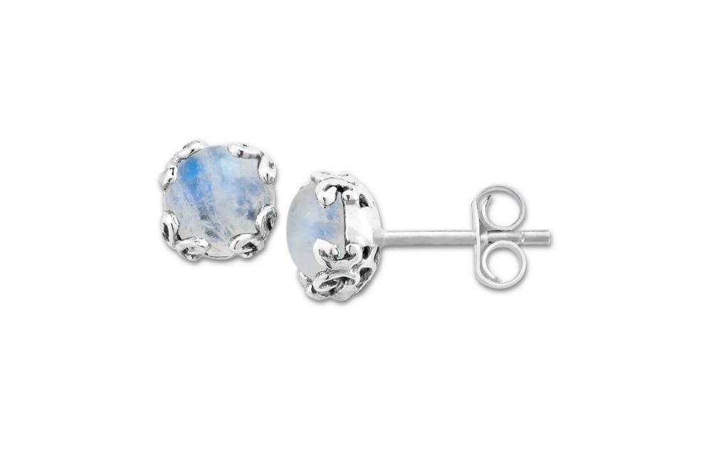 Birthday Collection Sterling Silver 7mm Round Rainbow Moonstone Stud Earrings