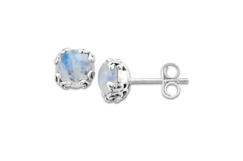 Load image 1 in gallery view. Birthday Collection Sterling Silver 7mm Round Rainbow Moonstone Stud Earrings