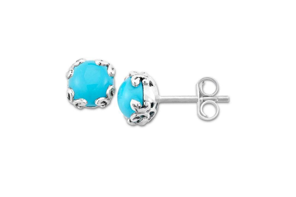 Birthday Collection Sterling Silver 7mm Round Sleeping Beauty Turquoise Stud Earrings