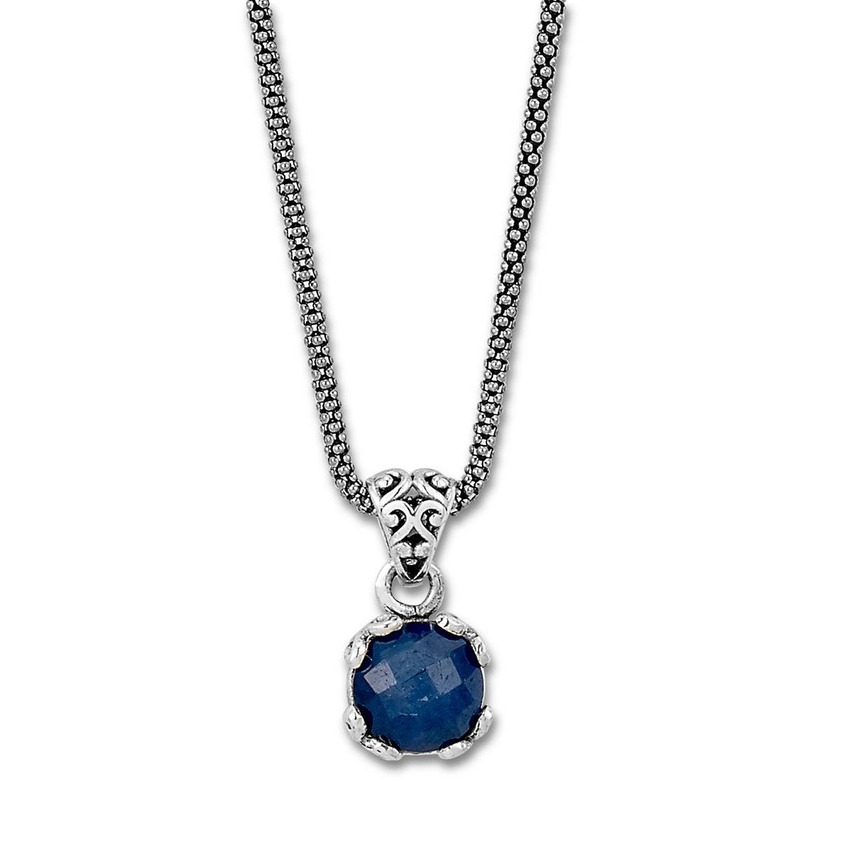 Birthday Collection Sterling Silver 7mm Round Blue Sapphire Pendant with Chain