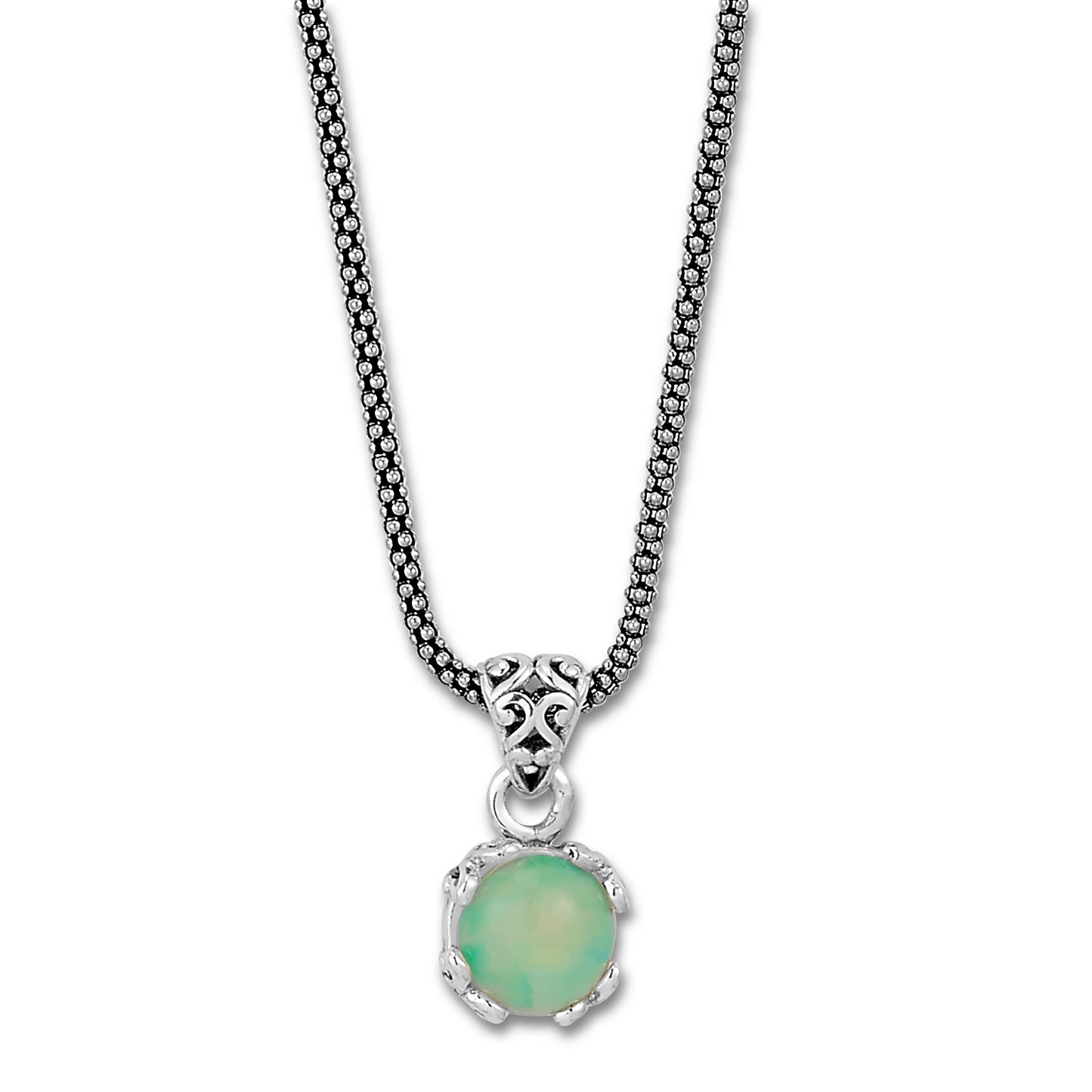 Silver Jewelry SS 7MM ROUND OPAL PENDANT ON CHAIN