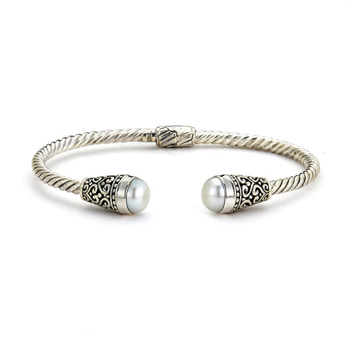 Load image 1 in gallery view. Silver Jewelry Sterling Silver 3mm Twisted Cable Bangle with Freshwater Pearl