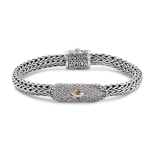 Load image 1 in gallery view. Silver Jewelry Sterling Silver & 18K Gold Woven Chain Bracelet with Pavé White Topaz — Royal Bali