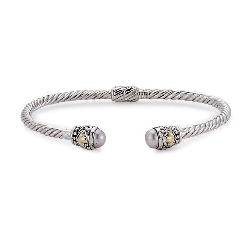 Load image 1 in gallery view. Silver Jewelry Sterling Silver & 18K Gold 3mm Twisted Bangle with Pink Pearl