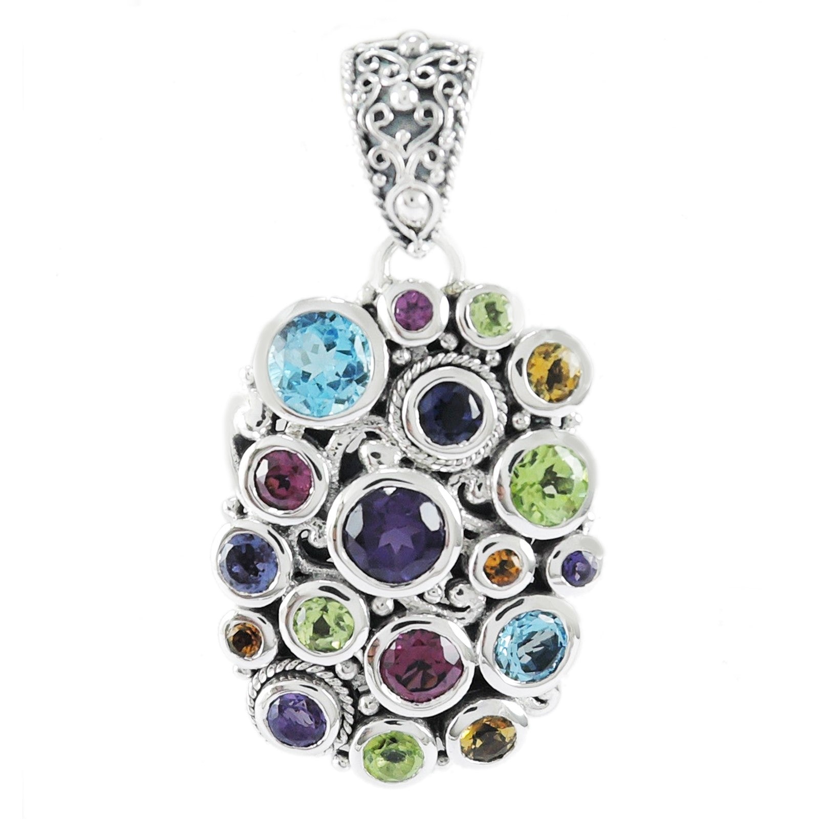 Silver Jewelry Sterling Silver Multi-Gemstone Cluster Pendant