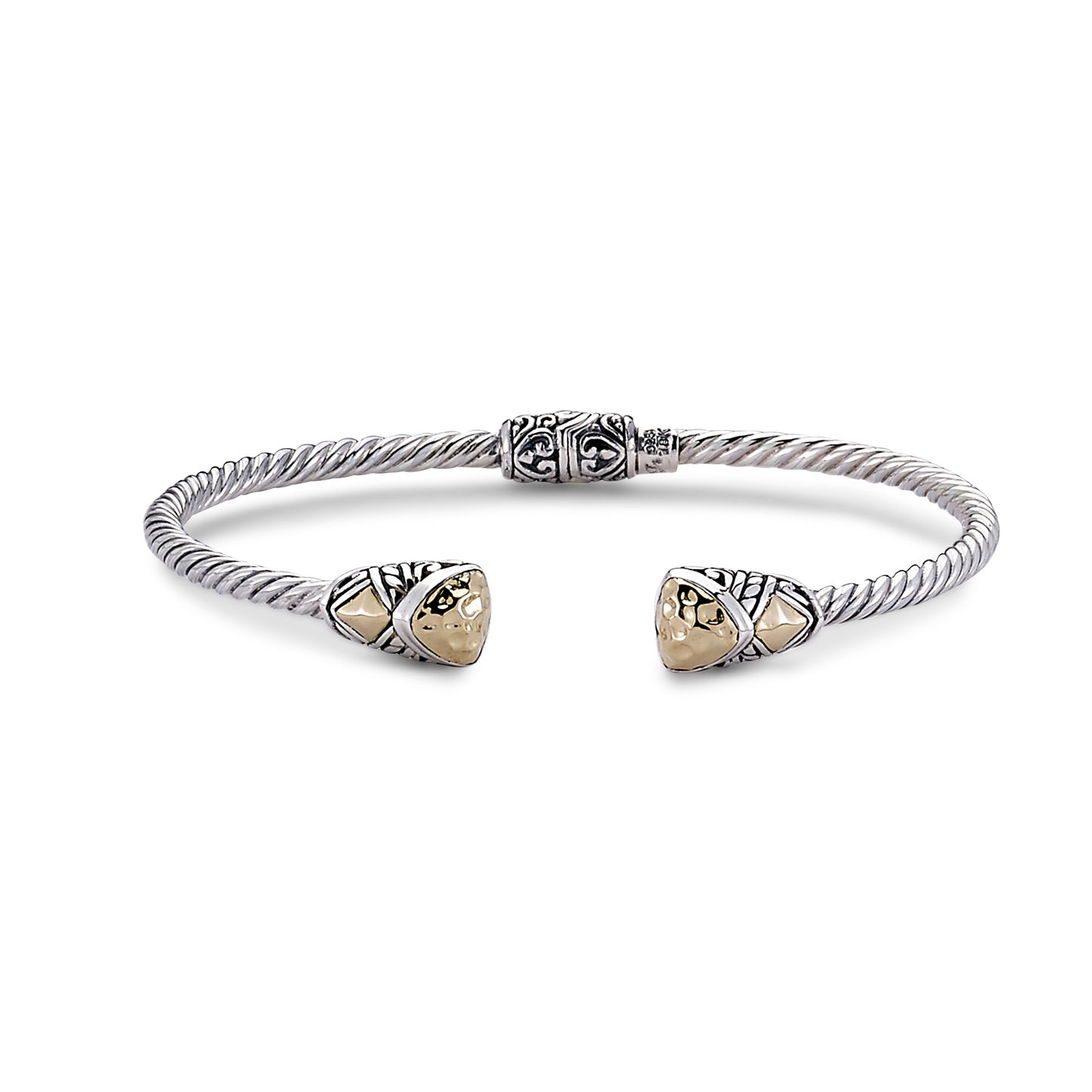 Silver Jewelry Sterling Silver & 18K Gold Hammered Twisted Bangle, 3mm