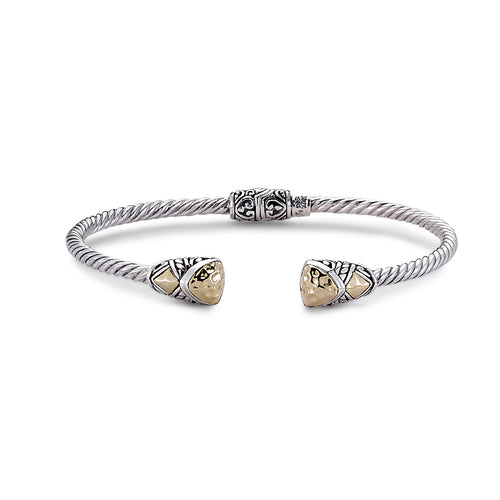 Load image 1 in gallery view. Silver Jewelry Sterling Silver & 18K Gold Hammered Twisted Bangle, 3mm