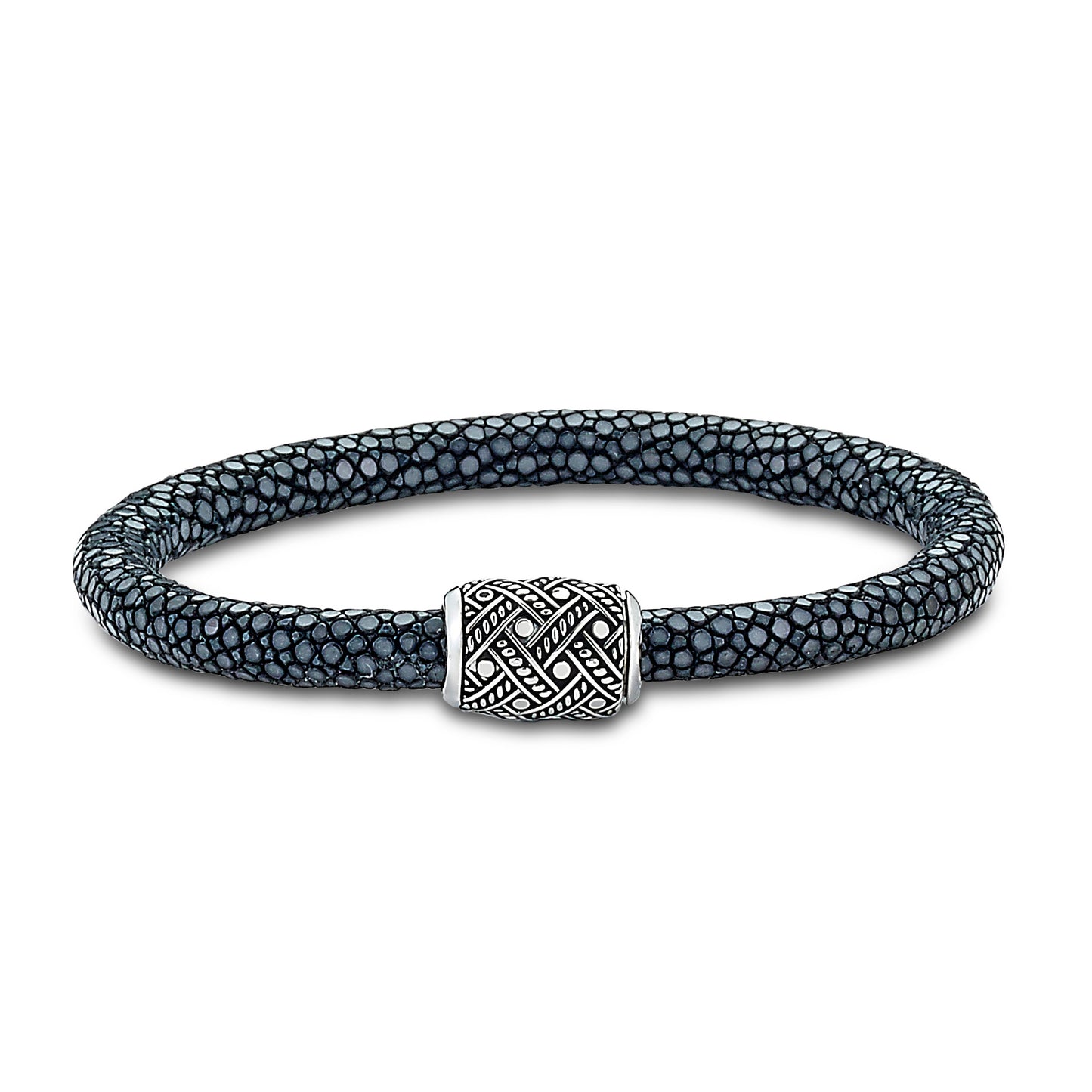 Men's Jewelry Sterling Silver & Black Stingray Leather Dot-and-Rope Bracelet