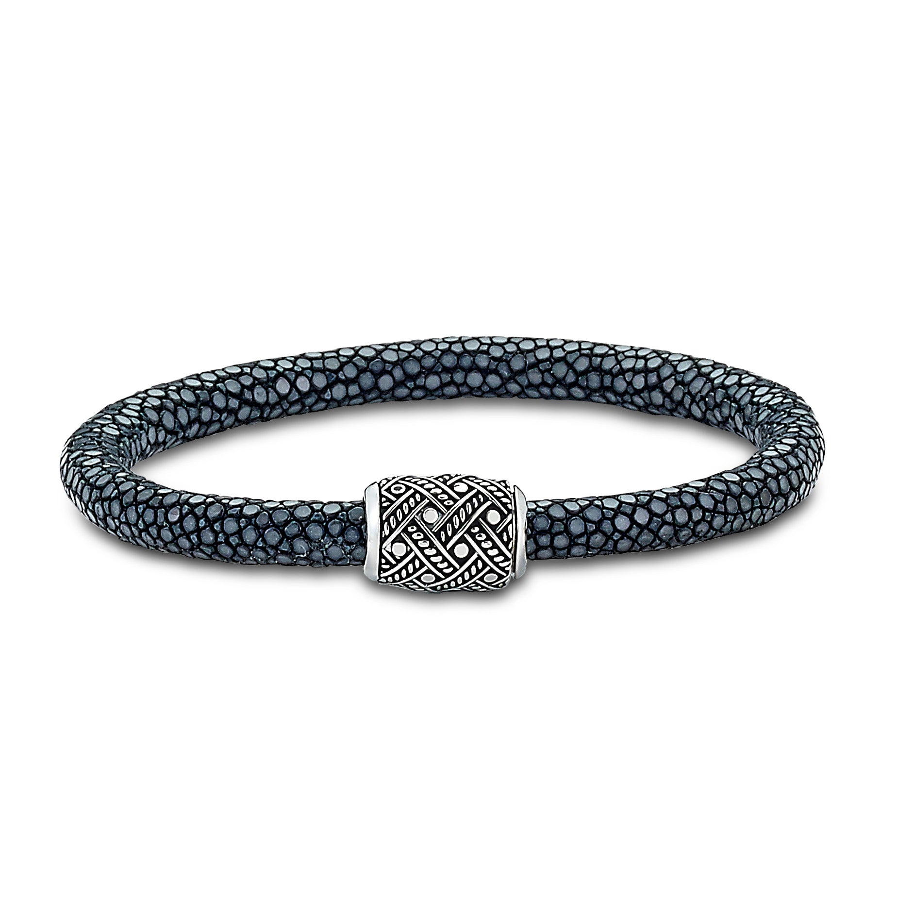 Men's Jewelry Sterling Silver & Black Stingray Leather Dot-and-Rope Bracelet